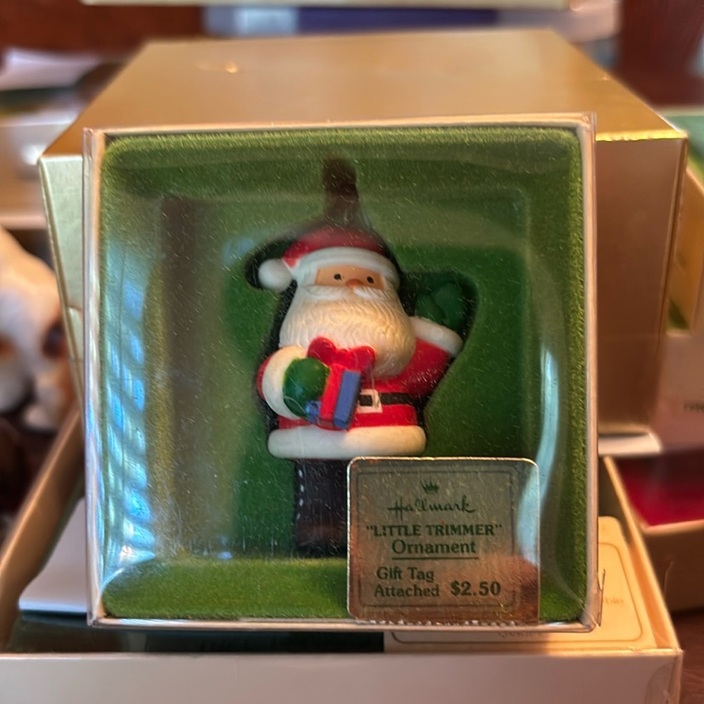 Set of two 1979 Vintage Ornament -“Little Trimmer” Mouse in a Matchbox and Santa